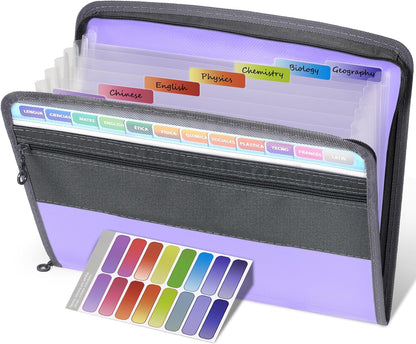 Sooez Accordion File Organizer with Safe Zipper, 12 Pocket Expanding File Folder with Front Pencil Pouch, Portable Monthly Paper Bill Tax Receipt Organizer, School Office Supplies, Letter Size, Grey