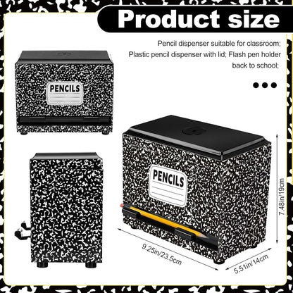 Briwooody Composition Pencil Dispenser for Classroom Back to School Teacher Must Have Black White Composition Notebook Classroom Decor Pencil Dispenser with Lid Teacher Gift for Pre K to Middle School