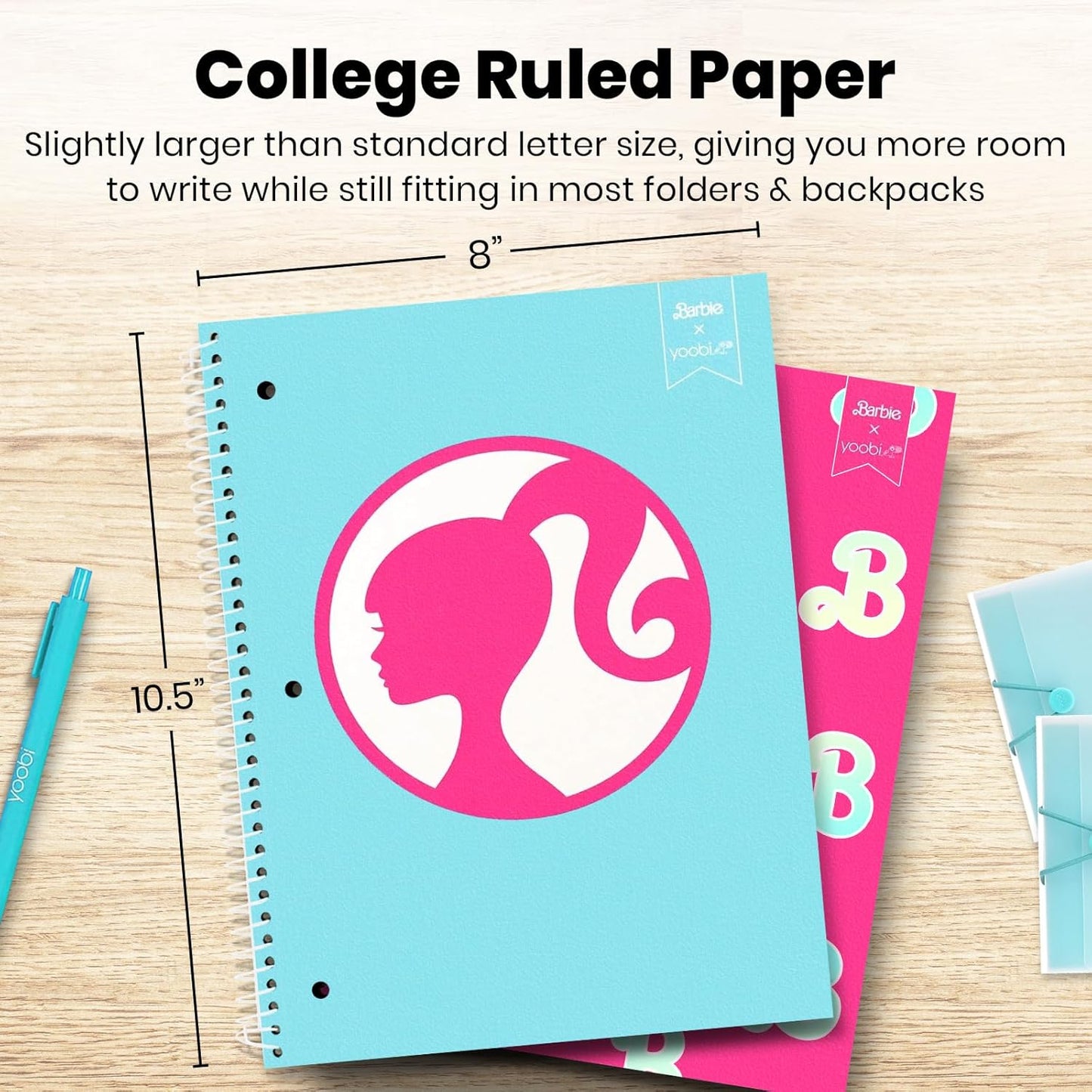 Yoobi College Ruled 8 x 10.5” Spiral Notebook Set – 3-Pack of 1 Subject Notebooks, Pink, Purple & Black Celestial Patterns – 150 Perforated 3-Hole Punched Sheets