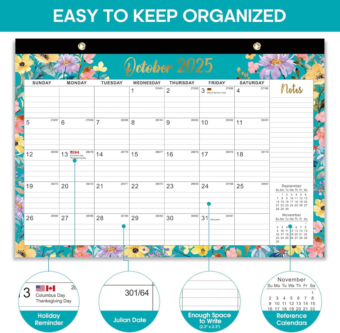Desk Calendar 2026-2027, 21-Month Calendar Runs Until June 2027, Large 17" x 12" Monthly Desktop & Wall Calendar for Home & Office - Floral