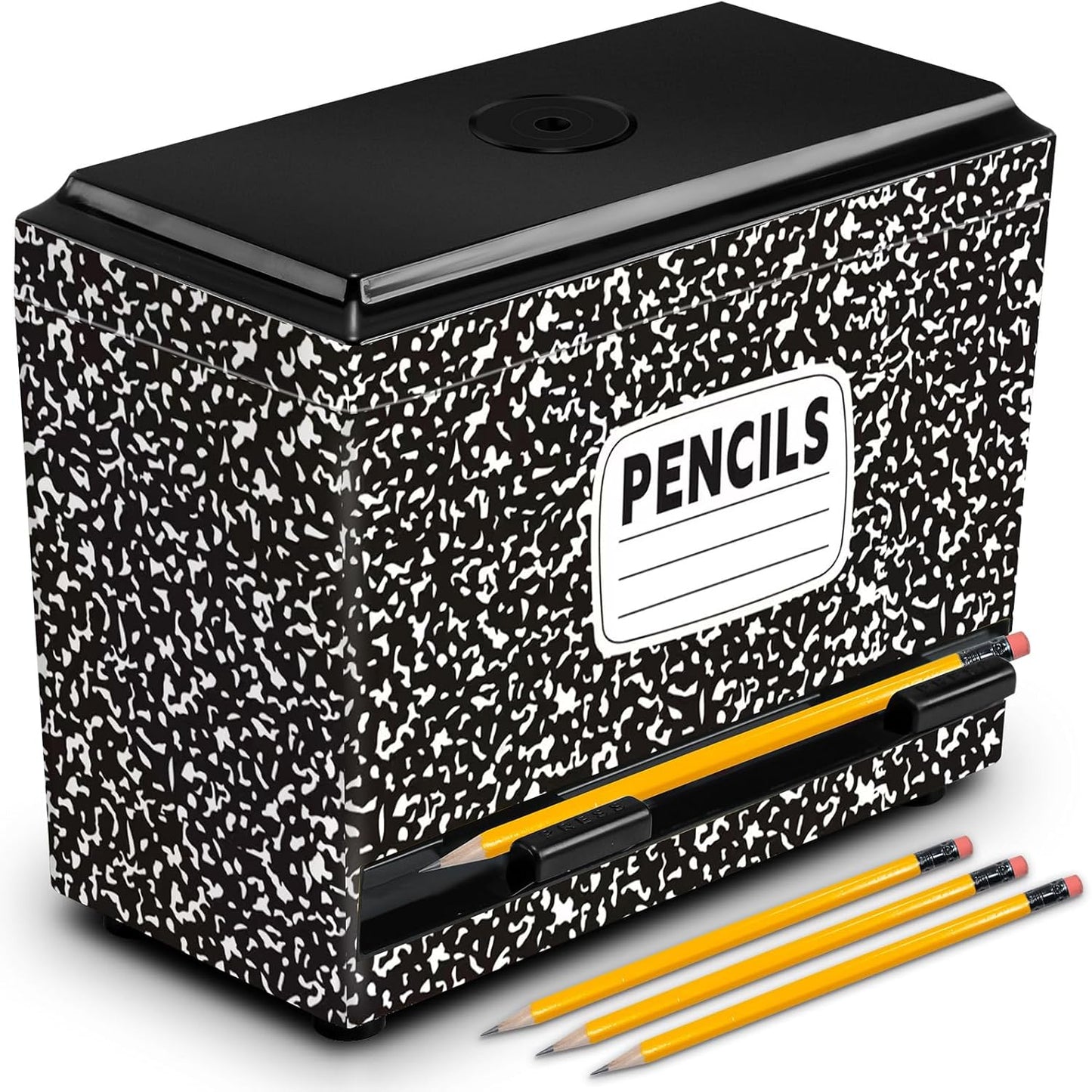 Briwooody Composition Pencil Dispenser for Classroom Back to School Teacher Must Have Black White Composition Notebook Classroom Decor Pencil Dispenser with Lid Teacher Gift for Pre K to Middle School