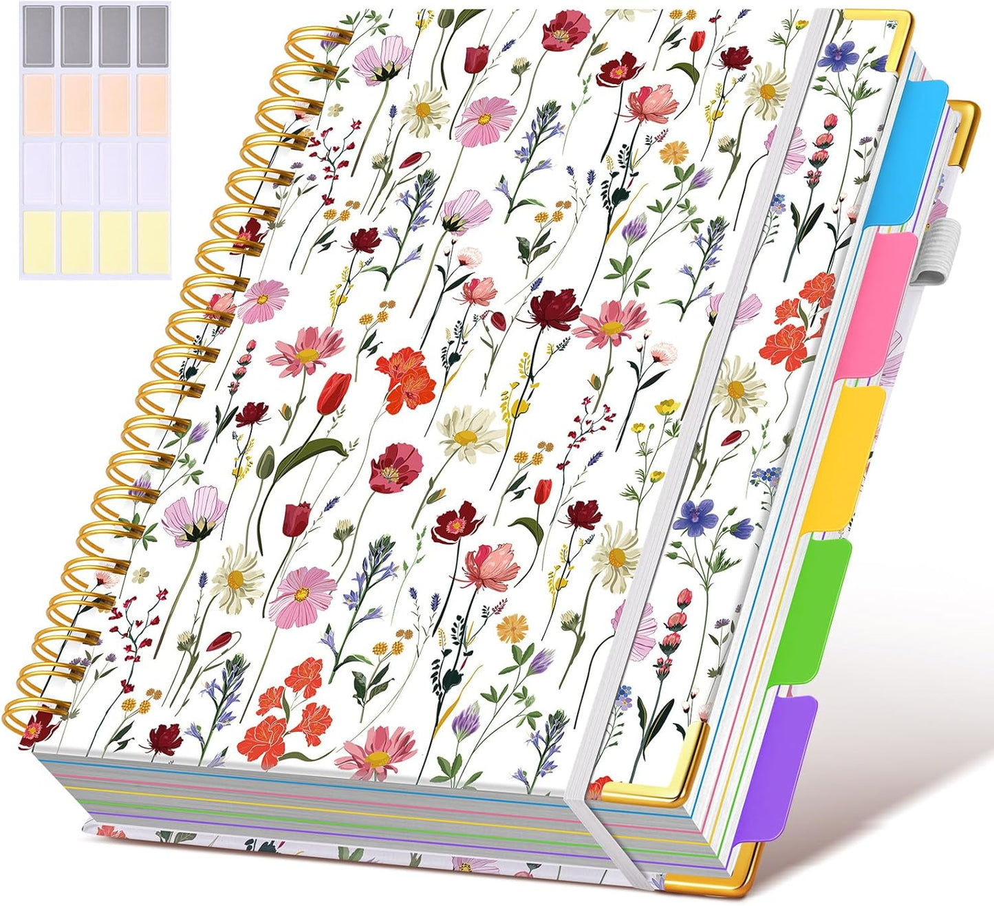 Hardcover Spiral Notebook Journal with Removable Dividers Tabs, 300 Pages Leather 5 Subject Notebook College Ruled, 8"x10" Large B5 Notebooks for Work School Note taking, Lined Journal for Women, Pink