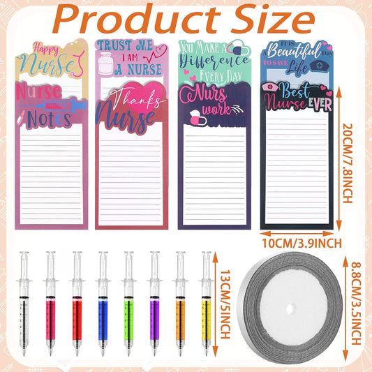 Laumoi 8 Set Funny Nurse Notepad with Pen 2026 Nurse Week Gift Bulk Nursing Sticky Note Die Appreciation Memo Pad with Syringe Ballpoint Pen for Medical Assistant Rn Cna Lrn (Novel, Bright Color)