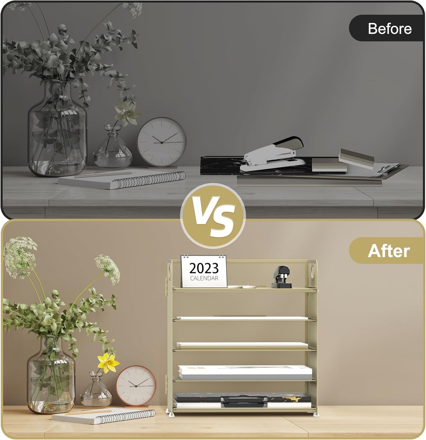 Supeasy 5 Trays Paper Organizer Letter Tray with Handle-Mesh Desk File Holders, Paper Sorter Desk Organizer for Office, Home, Classroom or School