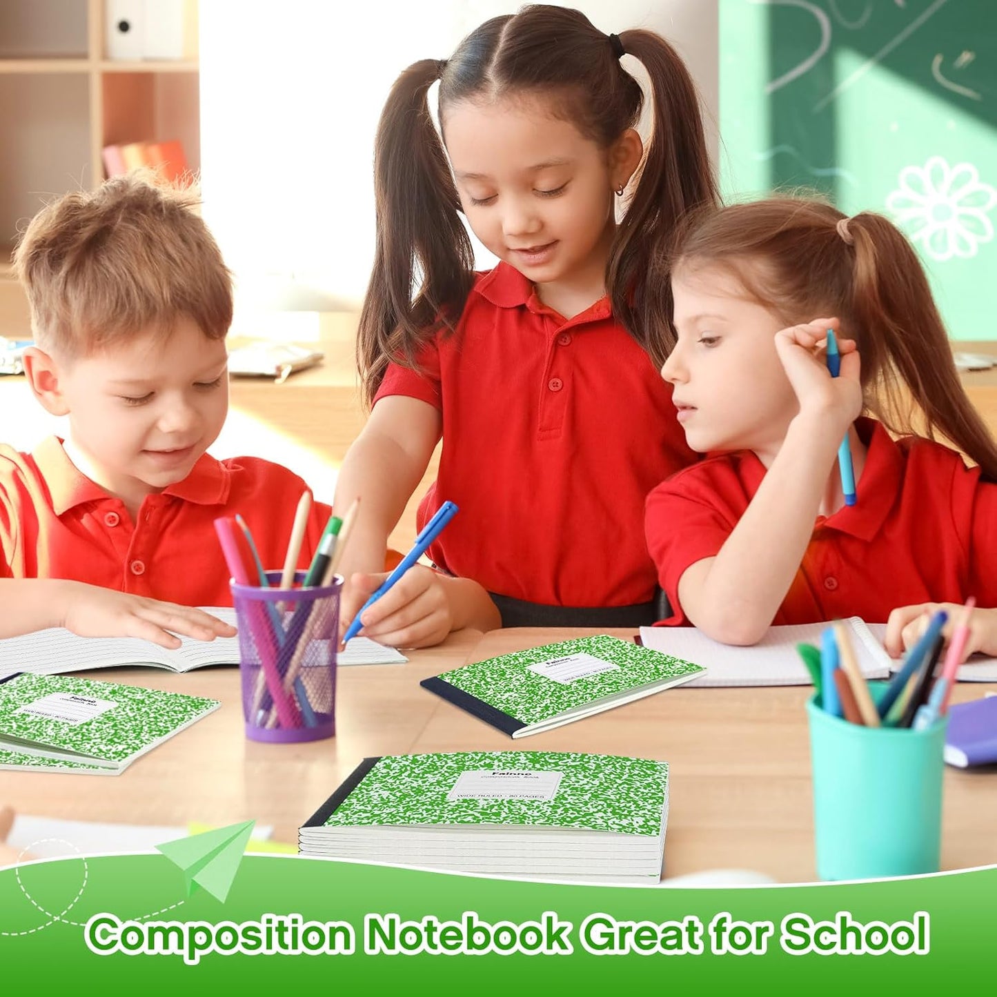 Fainne 20 Pieces Composition Notebooks 80 Pages Half Size Wide Ruled 4-7/8 x 7-1/2" Composition Books 11/32" Spacing Assorted Primary Covers Bulk(Green,Snowflake)