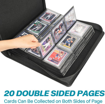 9 Pocket TopLoader Binder, Holds 360 3”x4” Toploader Hard Cases, Sleeves Card Collection Binder, 20 Double Sided Pages, Compatible with Trading & Sports Holder - Black