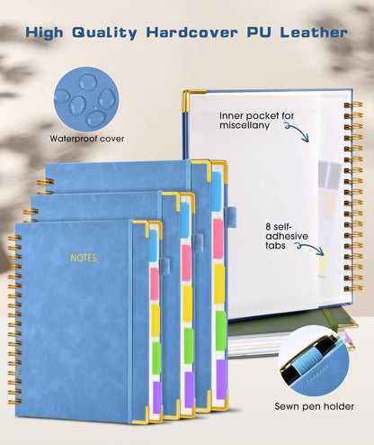 Hardcover Spiral Notebook Journal with Removable Dividers Tabs, 300 Pages Leather 5 Subject Notebook College Ruled, 8"x10" Large B5 Notebooks for Work School Note taking, Lined Journal for Women, Pink