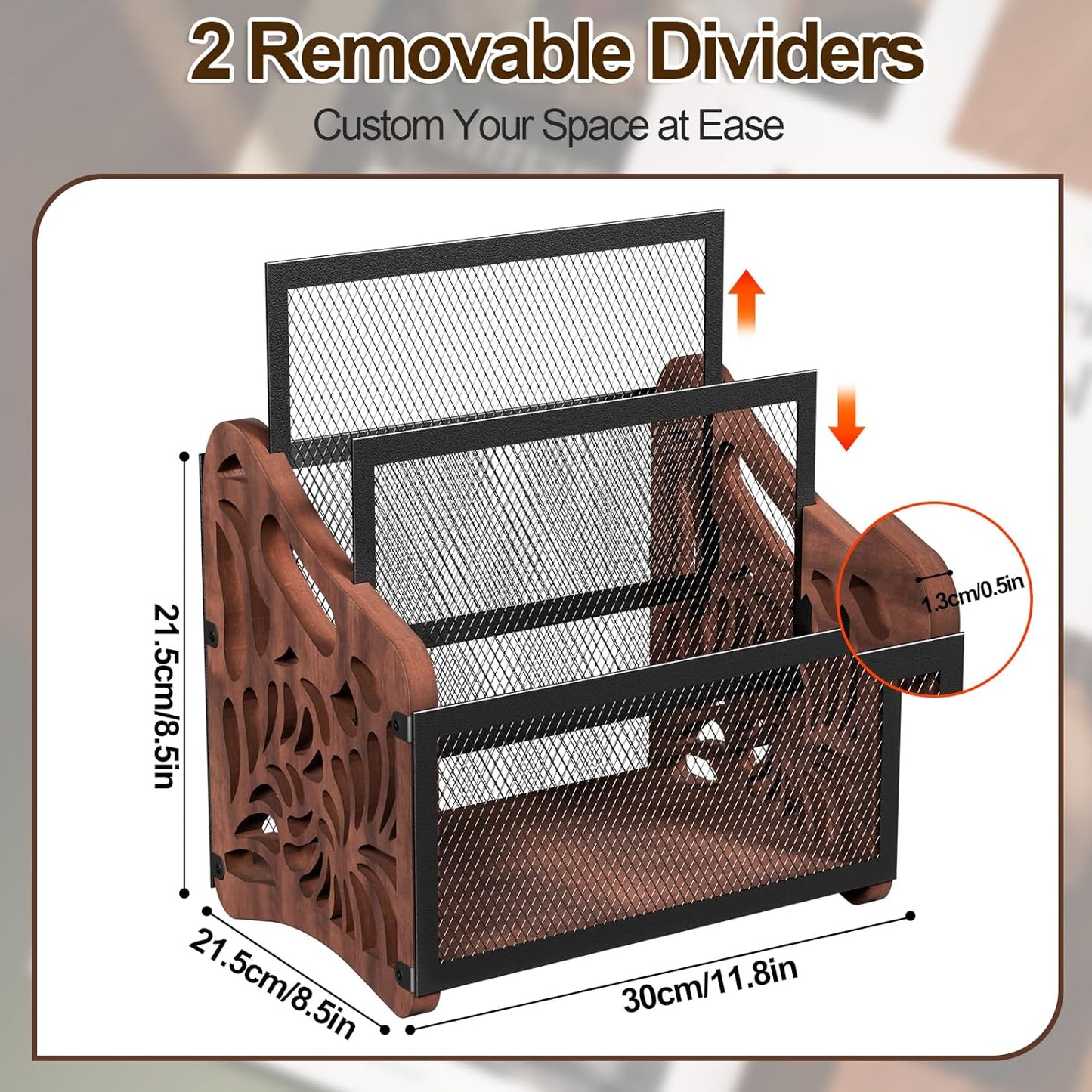 QILICHZ Magazine Holder,3-Compartment Magazine Rack Floor,Wood Magazines File Holder Organizer,Rustic Magazines Storage Basket for Books,Newspapers,Mails,Files