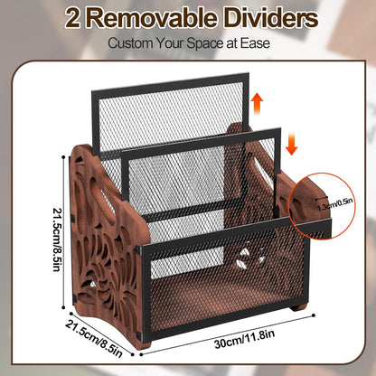 QILICHZ Magazine Holder,3-Compartment Magazine Rack Floor,Wood Magazines File Holder Organizer,Rustic Magazines Storage Basket for Books,Newspapers,Mails,Files