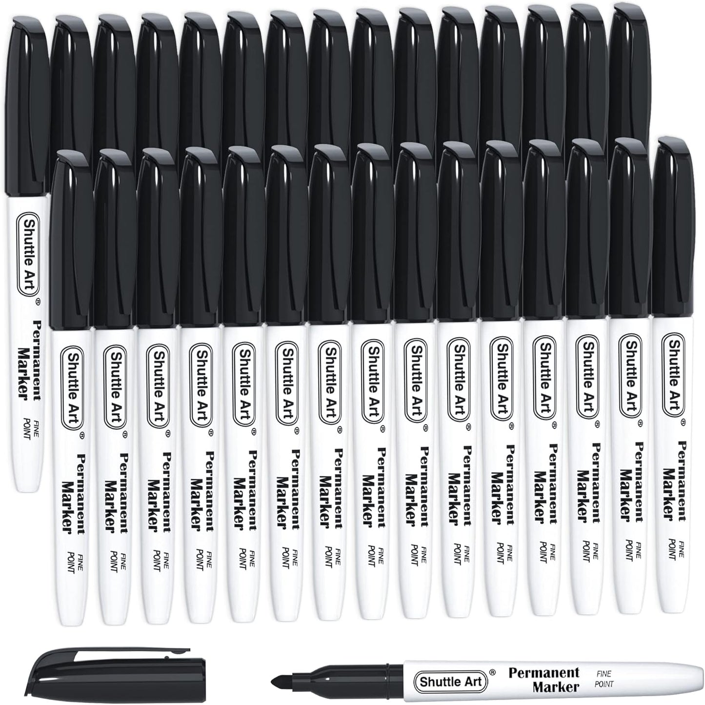 Shuttle Art Permanent Markers, 30 Pack Black Permanent Marker set, Fine Point, Works on Plastic, Wood, Stone, Metal and Glass for Doodling, Marking