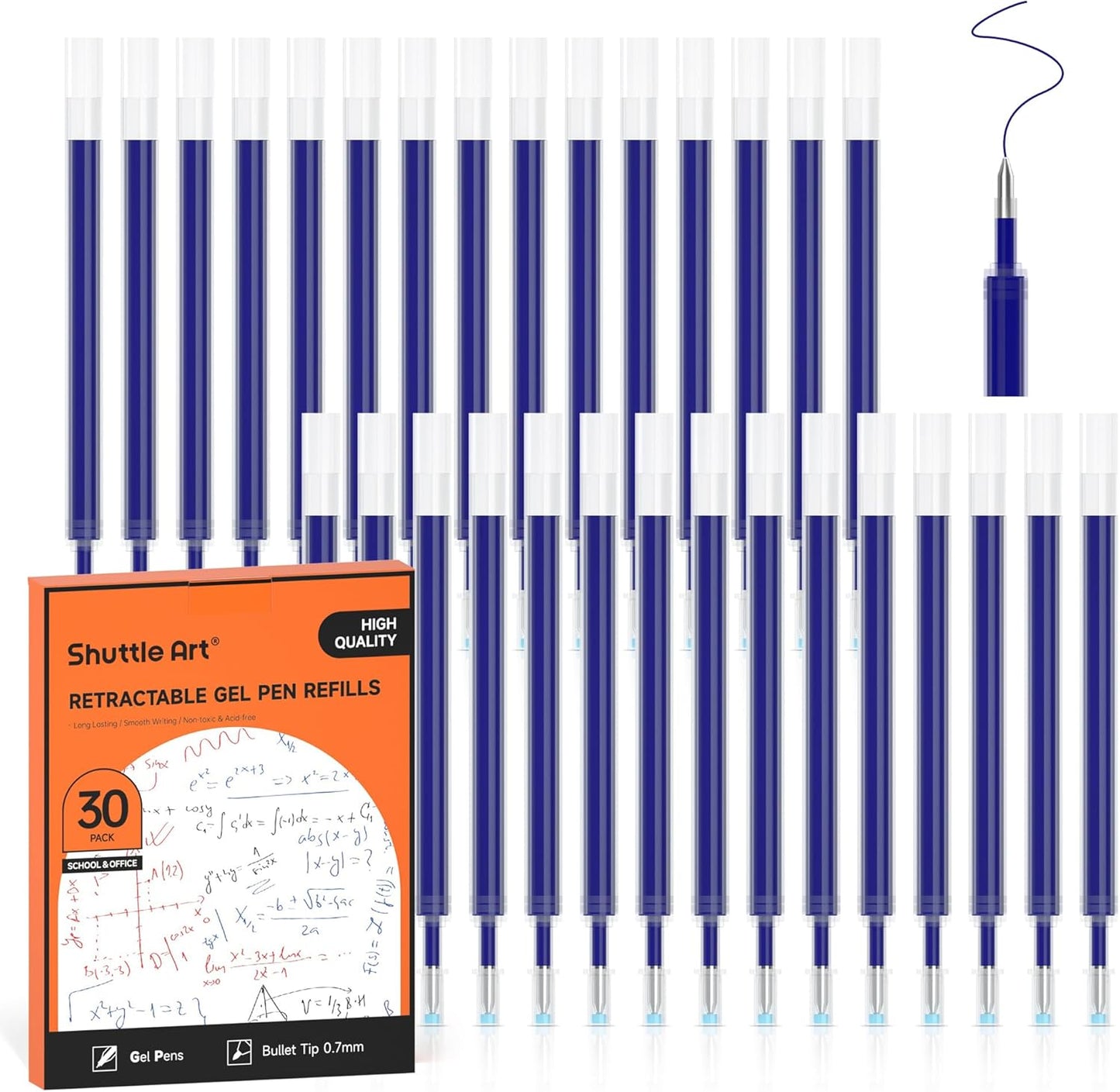 Retractable Gel Pen Refills, Shuttle Art 30 Pack Black Rollerball Gel Ink Pens Refills, Bulk Set, 0.7mm Fine Point for Writing Journaling Taking Notes School Office Home