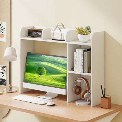 Tangkula Desktop Bookshelf, Countertop Storage Hutch with 5 Shelves for Computer Desk, Desk 3-Tier Display Rack, Multipurpose Wood Desktop Hutch Storage Organizer for Dorm Office Home