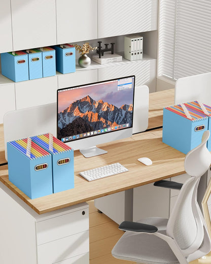 Oterri File Organizer Box, Portable Collapsible Cardboard File Folder Organizer with Handle for Letter Size Hanging Files, Document Storage Box for Home Office & Classroom (4 Packs, Black)