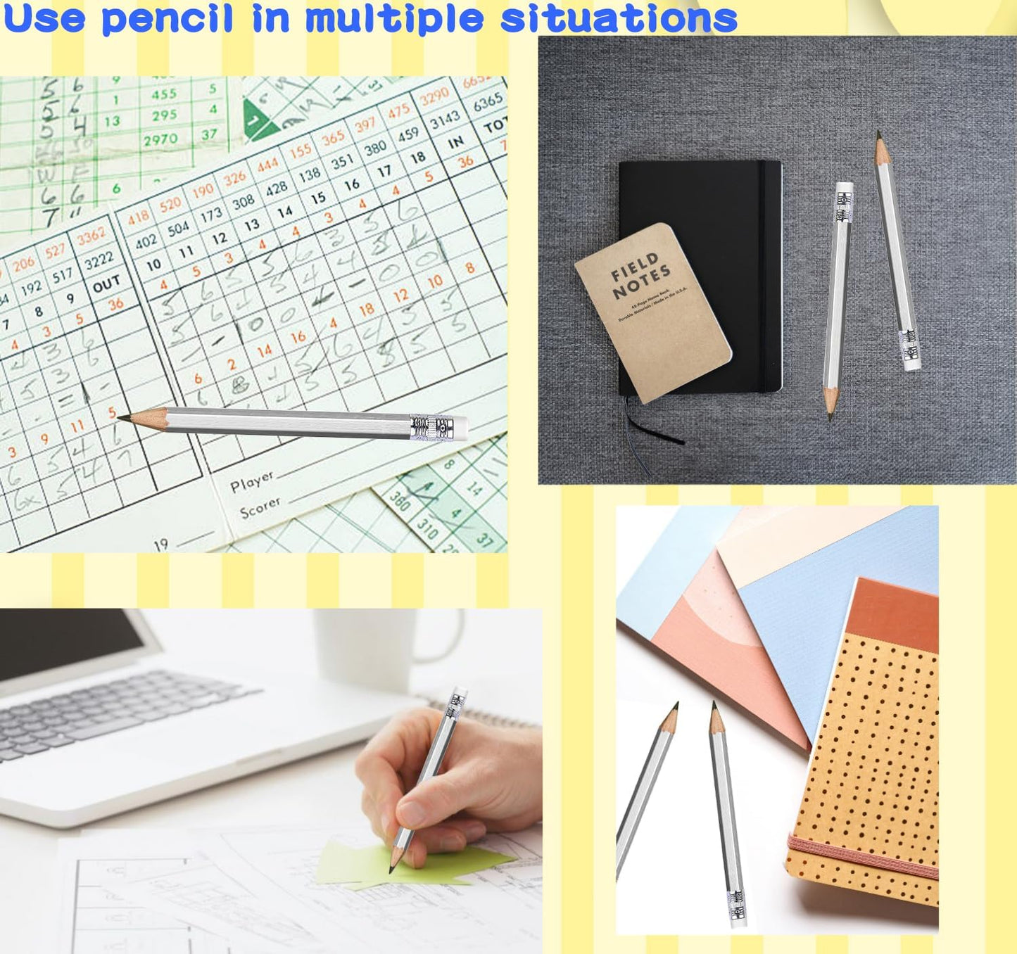 Adhere 25pcs Golf Pencils with Eraser Pre sharpened Hexagon half Wooden Pencils Graphite 2B for Golf Event Scoring,Classroom,Wedding,Company Meetings,Pew, Pocket (Nature)