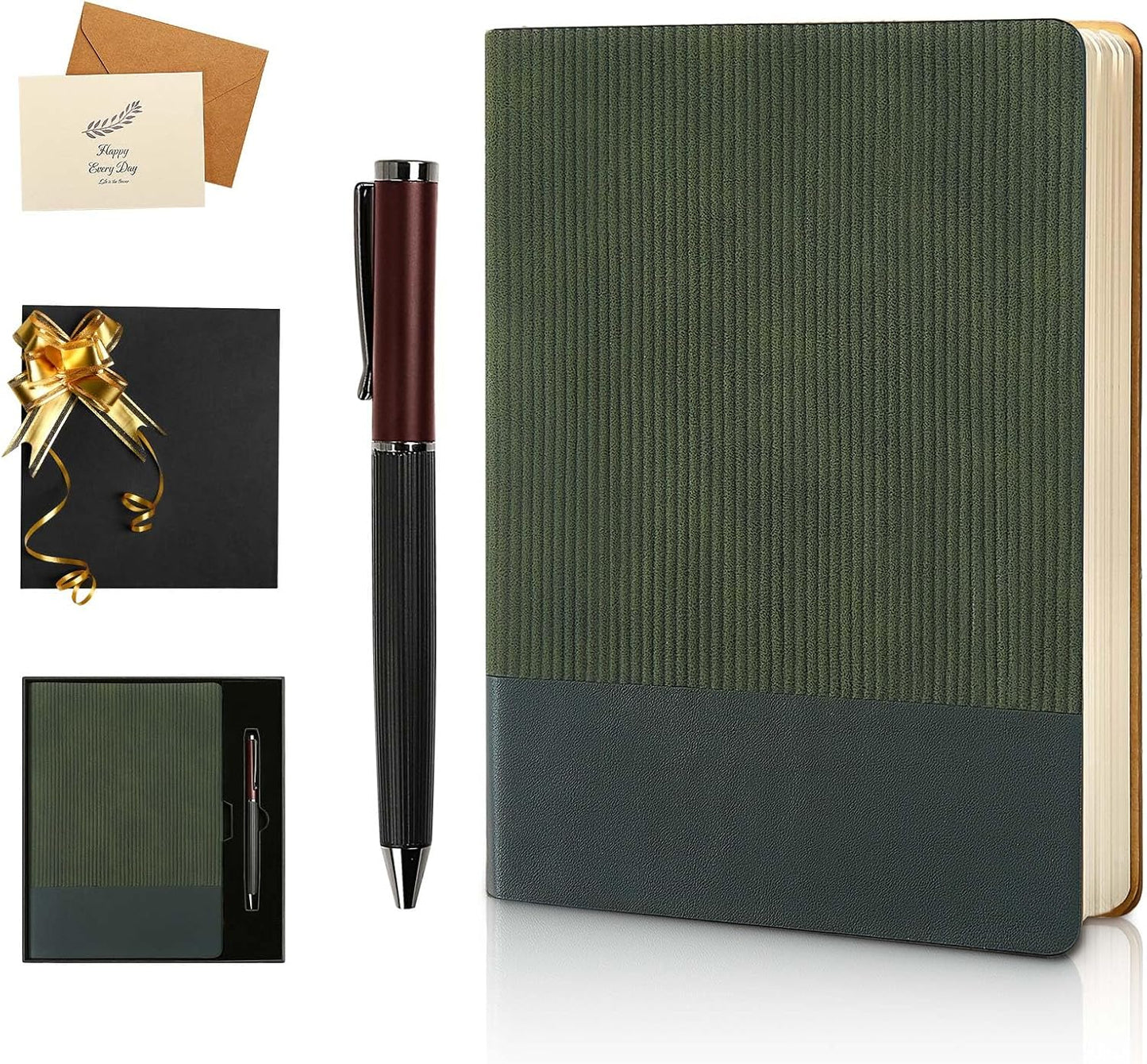 Lined Journal Notebook for Work College Ruled Note Book 5.79"x8.27"A5 PU Leather Daily Journaling 216 Pages for Women Men Writing Home School Supplies Business (Dark Green)
