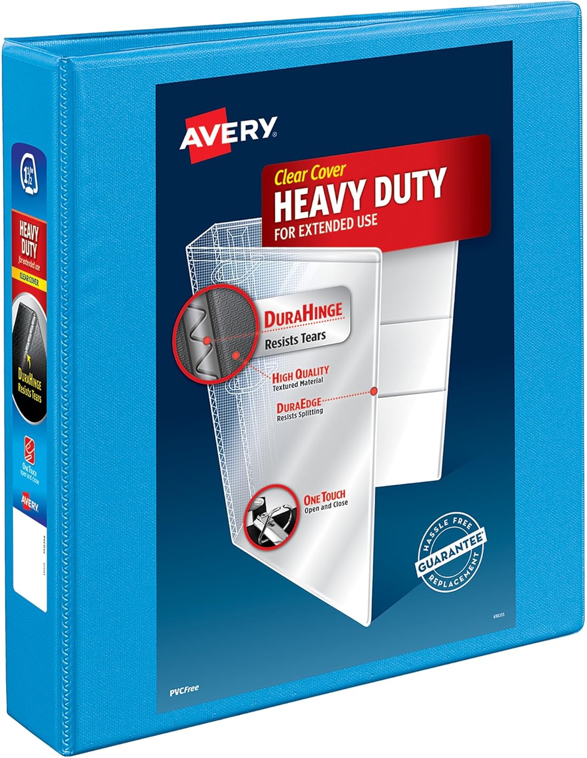 Avery Heavy-Duty View 3 Ring Binder, 2" One Touch Slant Rings, 2.8 Inch Wide Spine, Customizable Clear Cover, Ideal for School, Office, and Home Organization, 1 Light Blue Binder (05501)