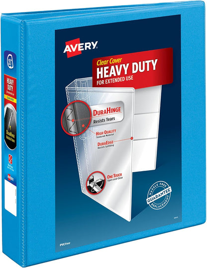 Avery Heavy-Duty View 3 Ring Binder, 2" One Touch Slant Rings, 2.8 Inch Wide Spine, Customizable Clear Cover, Ideal for School, Office, and Home Organization, 1 Light Blue Binder (05501)