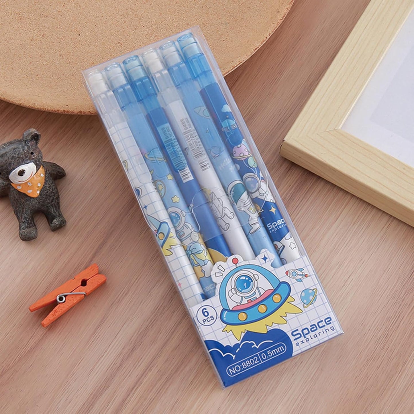 MOZXIRZ 4 Pcs Cute Mechanical Pencils with Top Eraser 0.5mm Cartoon Space Mechanical Pencil School Pencil for Women (6pcs Space)