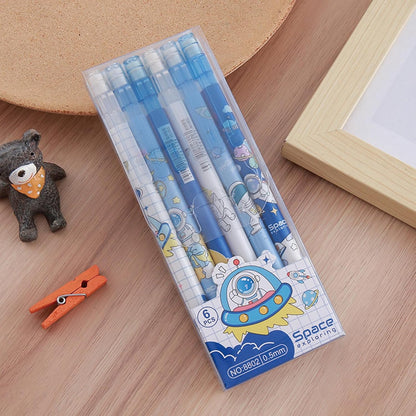 MOZXIRZ 4 Pcs Cute Mechanical Pencils with Top Eraser 0.5mm Cartoon Space Mechanical Pencil School Pencil for Women (6pcs Space)