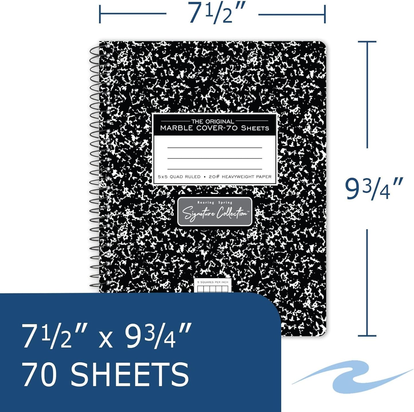 ROARING SPRING Signature Collection Composition Spiral Notebook, Hardcover, Graph Grid Rule, 20# Premium Paper, 70 Perforated Sheets, 9.75" x 7.5", Made in USA
