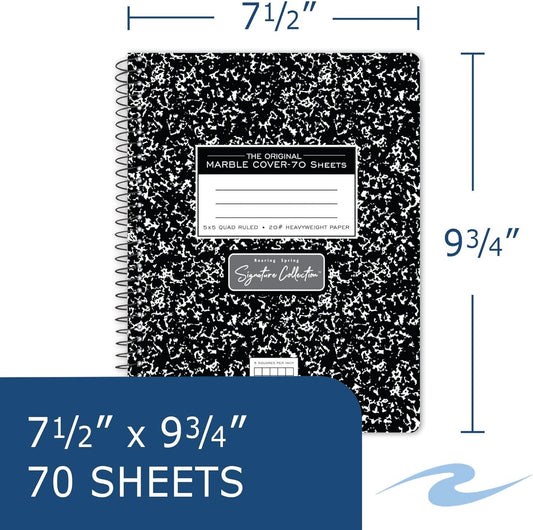 ROARING SPRING Signature Collection Composition Spiral Notebook, Hardcover, Graph Grid Rule, 20# Premium Paper, 70 Perforated Sheets, 9.75" x 7.5", Made in USA