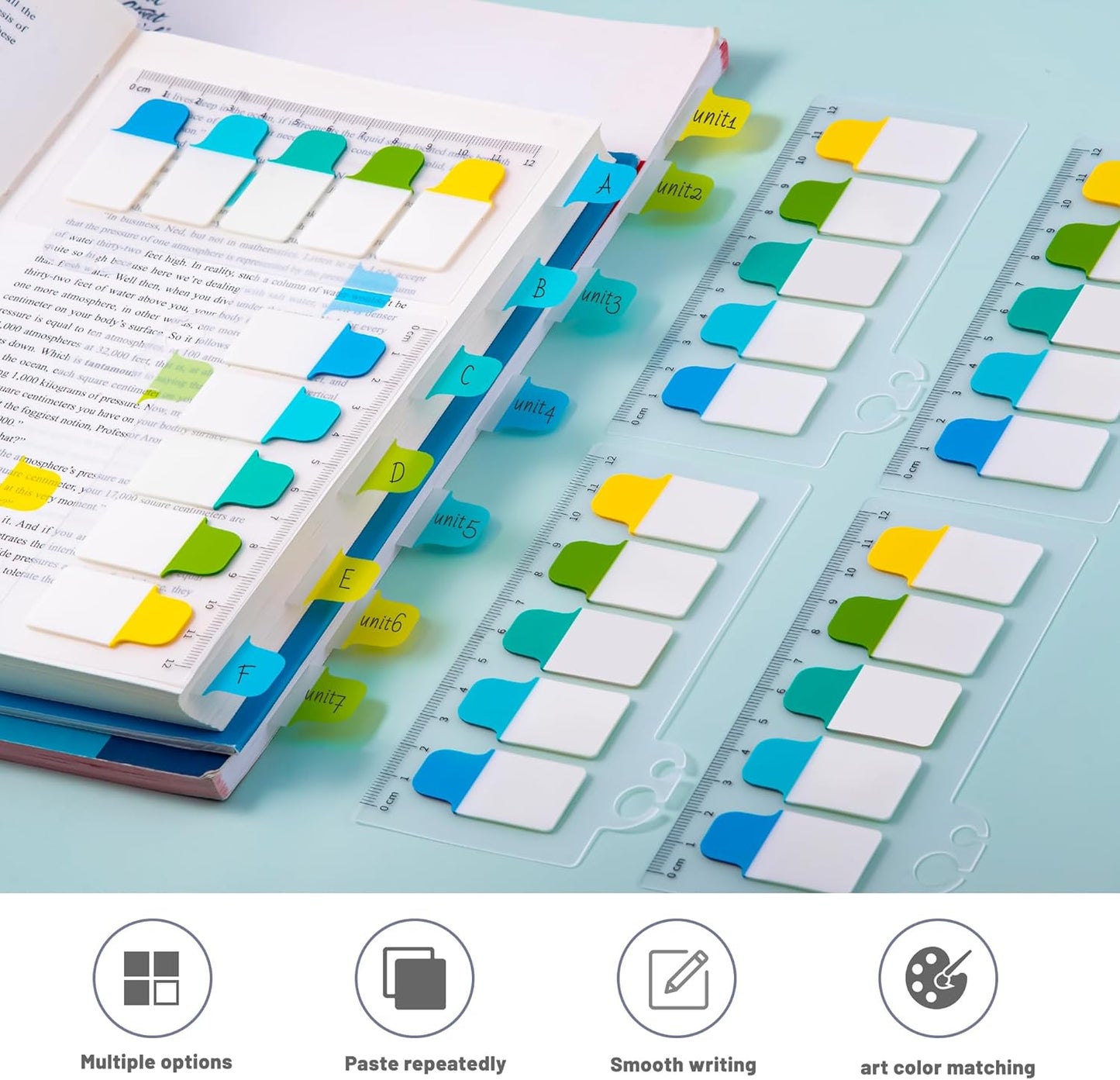 Golcellia Sticky Tabs - 600 Sheets Notebook Tabs - Sticky Flags, Index & Page Tabs - Durable Divider & Binder Tabs for Books & Bibles（6 Pcs, 5 - Color）