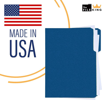 The File King 1/3 Cut File Folders Letter Size - 100 Pack | Manilla Folders 8.5 x 11 | Assorted 3 Tabs | Heavy Duty 11-Point Fiber | Made in USA | Undercut Front Style | Easy Labeling & Organization