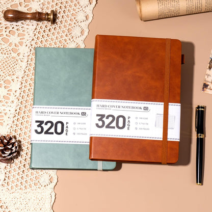 CAGIE Bullet Dotted Journal Notebook 320 Pages 100 GSM Paper Hardcover A5 Dot Grid Notebook Leather Journals for Writing Women Men Work Journaling, Green
