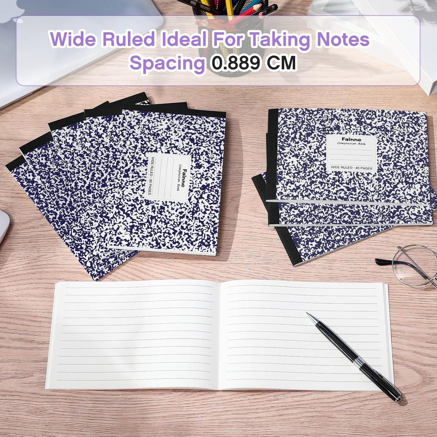 Fainne 20 Pieces Composition Notebooks 80 Pages Half Size Wide Ruled 4-7/8 x 7-1/2" Composition Books 11/32" Spacing Assorted Primary Covers Bulk(Green,Snowflake)