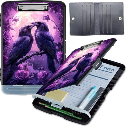 Clipboard with Storage, Heavy-Duty Side-Opening Folder with Pen Holder, Durable Plastic Nursing Clipboard for Nurses, Teachers, and Sales, Cow Prints 02