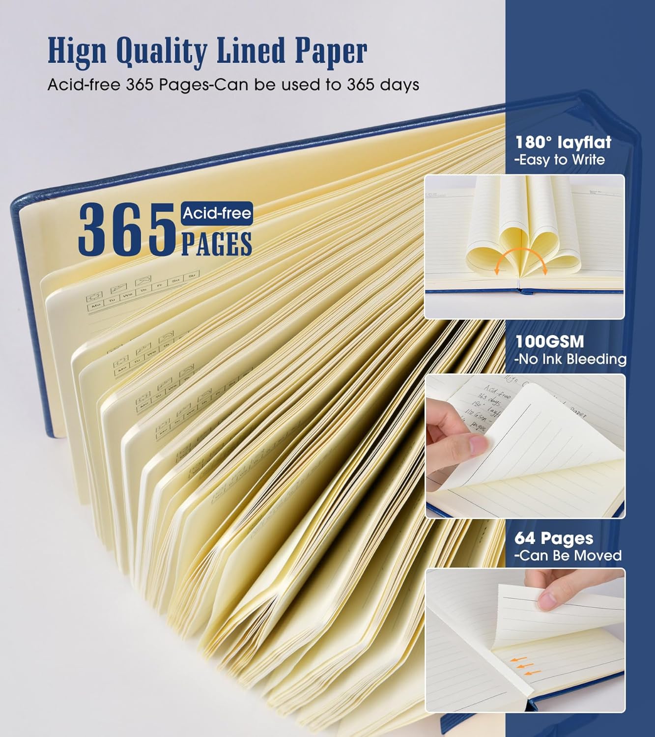 Lined Journal Notebook -365 Pages A5 Thick Journals for Writing Ruled Notebook, Hardcover Leather Journal for Women Men Daily Journal Notebook for Work, Note Taking, 100Gsm Lined Paper( 5.75'' X 8.38'' Green)
