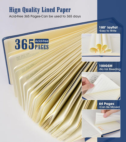 Lined Journal Notebook -365 Pages A5 Thick Journals for Writing Ruled Notebook, Hardcover Leather Journal for Women Men Daily Journal Notebook for Work, Note Taking, 100Gsm Lined Paper( 5.75'' X 8.38'' Green)