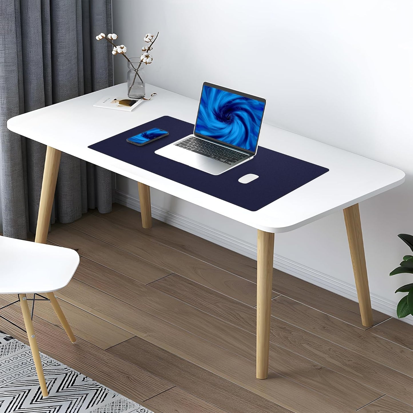 Large Desk Mat 47.2" x 17" Leather Desk Pad Protector with Natural Cork & PU Leather, Non-Slip Office Desk Mat, Large Mouse Pad, Waterproof Desk Blotter pad for Office&Home(Black)