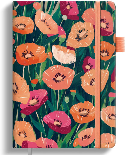 Taja Pretty Lined Journal for Women, Aesthetic Cute Hardcover Leather Journal for Writing, A5 College Ruled Notebook for Work & Note Taking, Perfect for Office School Home, 160 Pages, Meadow Flowers