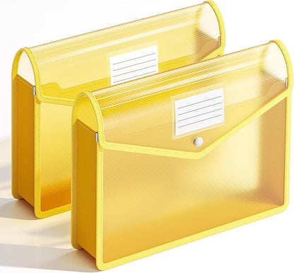 2 Pack Plastic Expanding File Folder, Transparent envelopes with Snap Closure, Fit Letter/A4 Size for School/Office/Home/Hospital, No Dividers, Large Capacity（Blue）