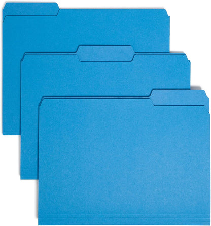 Smead Interior File Folder, 1/3-Cut Tab, Letter Size, Aqua, 100 per Box, Expandable File Folders for Filing Cabinet