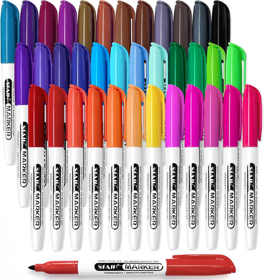 SFAIH 60 Colors Permanent Markers - Assorted Vibrant Colors, Quick Drying, Fade Resistant, Alcohol-Based Fine Point Permanent Markers for Paper, Plastic, Wood, Coloring, Drawing Doodling, Waterproof