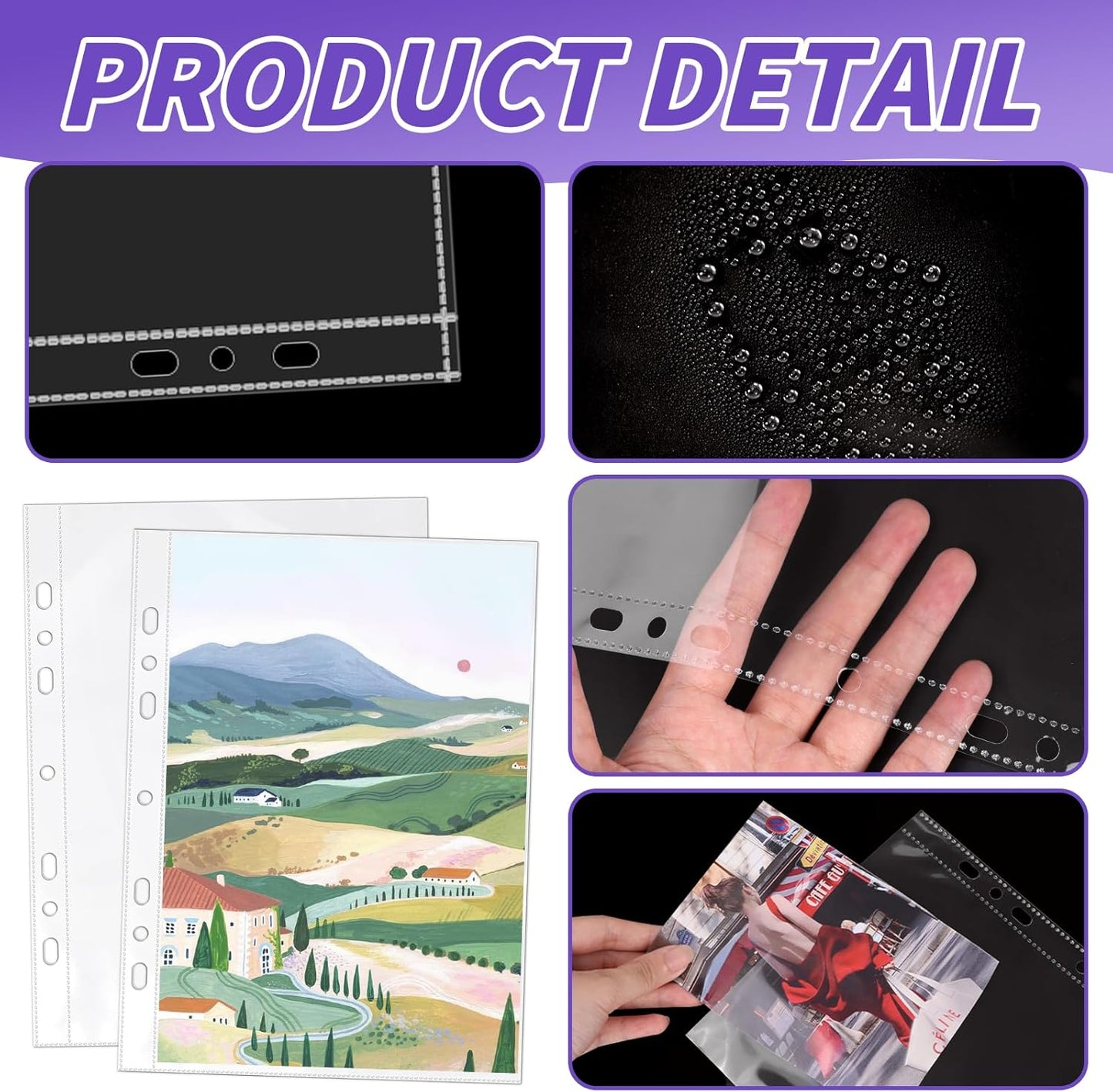 VOKOY 100 Pack 5.5x8.5 Inch Sheet Protectors for 3 or 6 Ring A5 Binder, Half Letter Size 7 Holes Mini Heavy-Duty Sheet Protector Sleeves Crystal Clear Playbill Binder Pockets