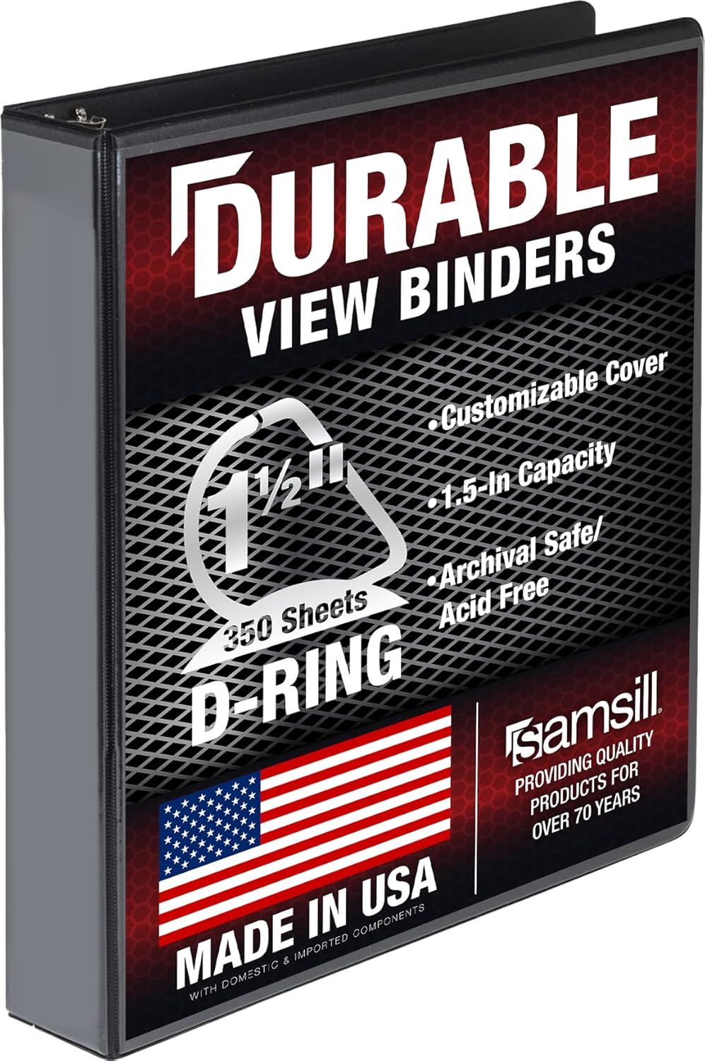 Samsill Durable 4 inch 3 Ring Binder, D Ring Binder, 100% Recycled Chipboard, Black, 2 Pack