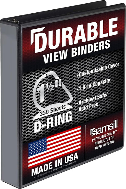 Samsill Durable 4 inch 3 Ring Binder, D Ring Binder, 100% Recycled Chipboard, Black, 2 Pack