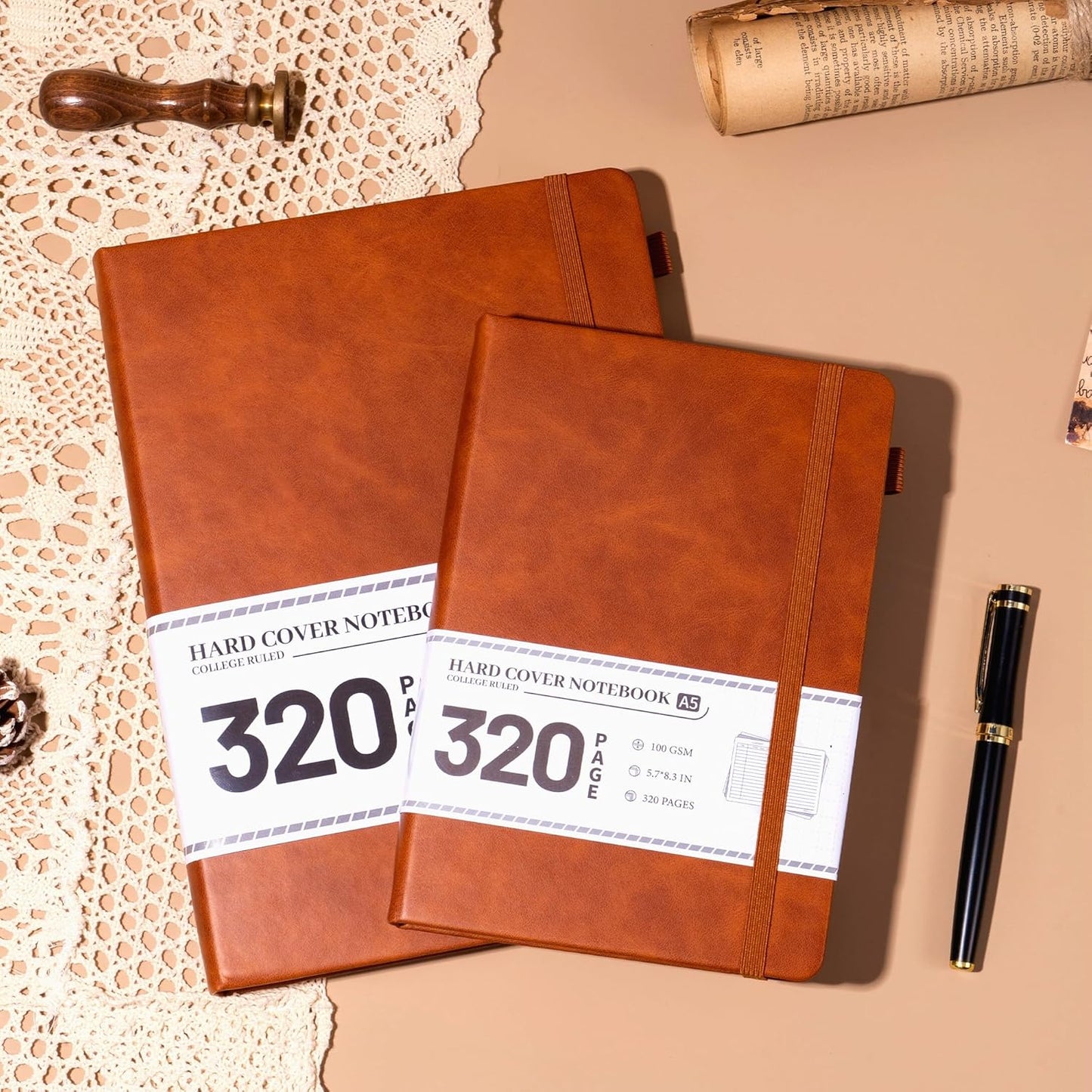 CAGIE Bullet Dotted Journal Notebook 320 Pages 100 GSM Paper Hardcover A5 Dot Grid Notebook Leather Journals for Writing Women Men Work Journaling, Green