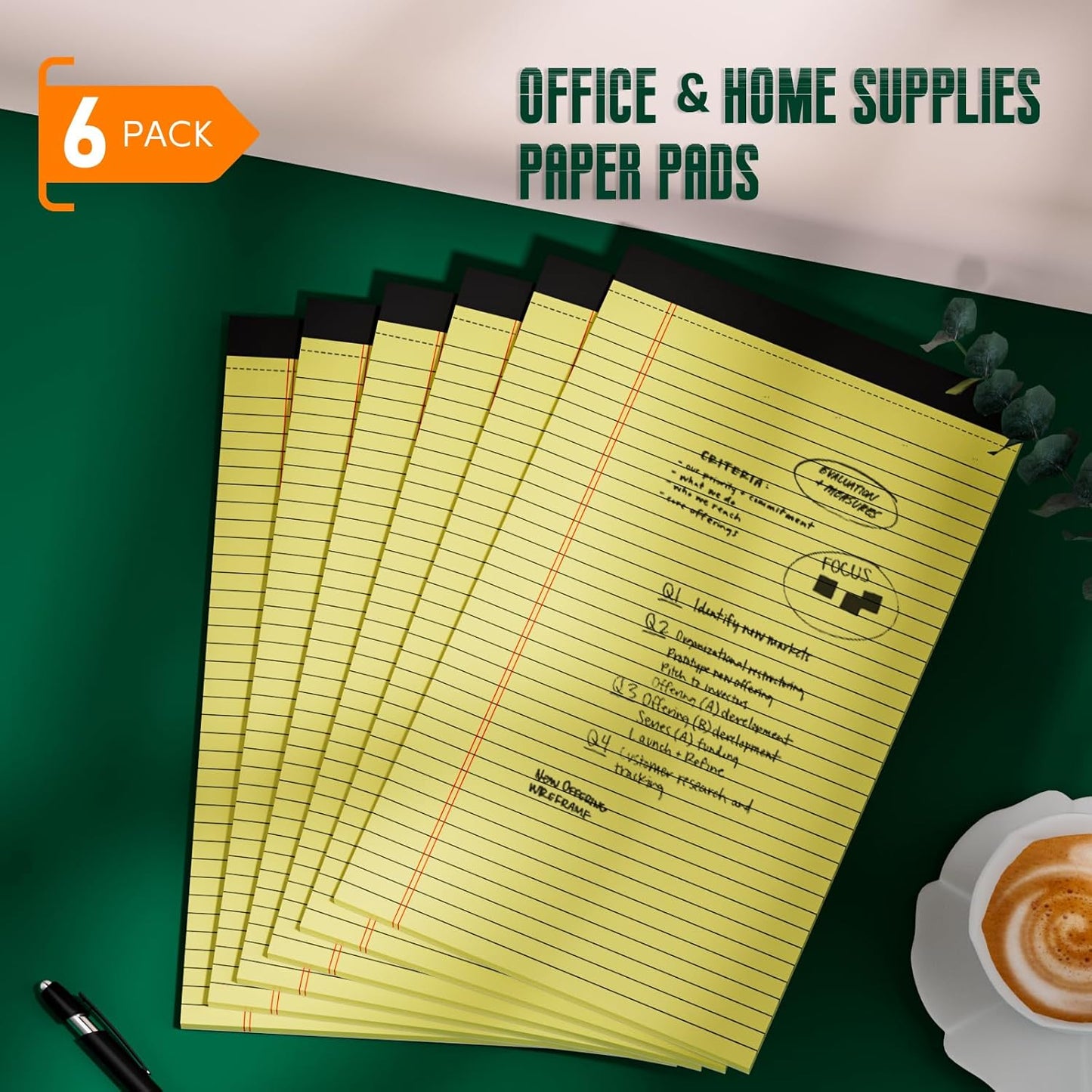 Legal Pads 8.5 x 14 Note Pads, 6 Pack Writing Pads Wide Ruled Notepads, Micro Perforated Notepad, Double-Side Printed Lined Paper Pads 30 Sheets per Notepad, White Legal Pads for Home, Office, School