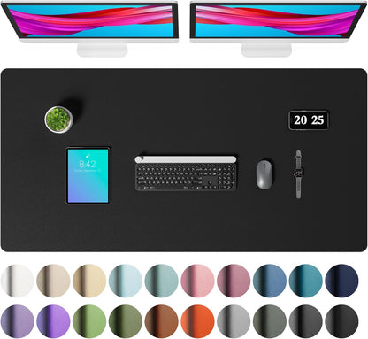Aothia Leather Office Desk Pad Protector, Non-Slip PU Leather Desk Blotter, Waterproof Laptop Writing Mouse Pad for Office and Home, Black, 31.5" x 15.7" - Colors A