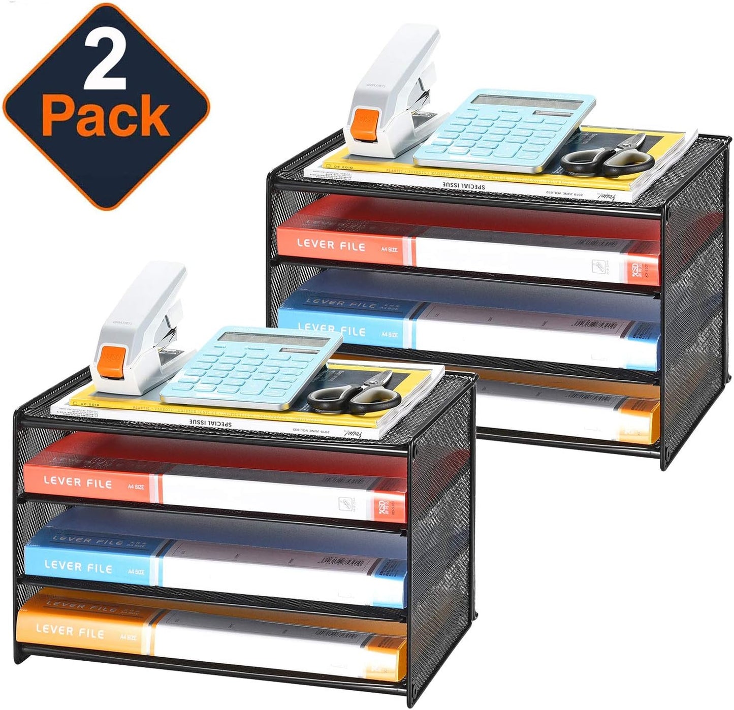 Samstar 3 Tier Letter Tray Paper Organizer with Handle, Mesh Desk Organizer Paper Sorter File Rack Shelves, Black