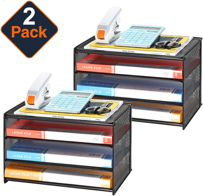 Samstar 3 Tier Letter Tray Paper Organizer with Handle, Mesh Desk Organizer Paper Sorter File Rack Shelves, Black
