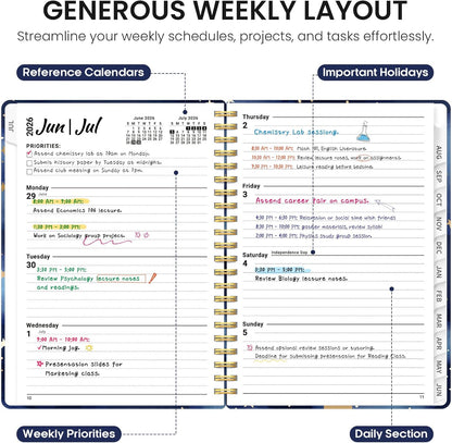 Planner 2026-2027, Academic Year Monthly and Weekly Calendar Planner, Jul 2026 - Jun 2027, Hardcover Teacher Student Planning Agenda book with Tabs, Perfect for School Office Supplies, 6.3" x 8.5" - Wildflowers