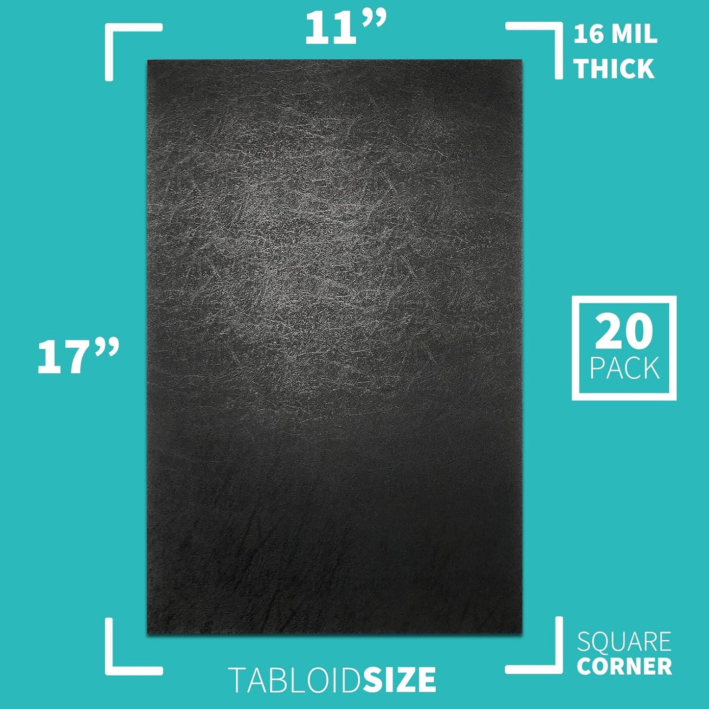 Binditek 100 Pack 16 Mil Leather-Textured Heavyduty Polycovers, Plastic Binding Presentation Covers, Letter Size, 8-1/2 x 11", Square Corners, Un-Punched, Black