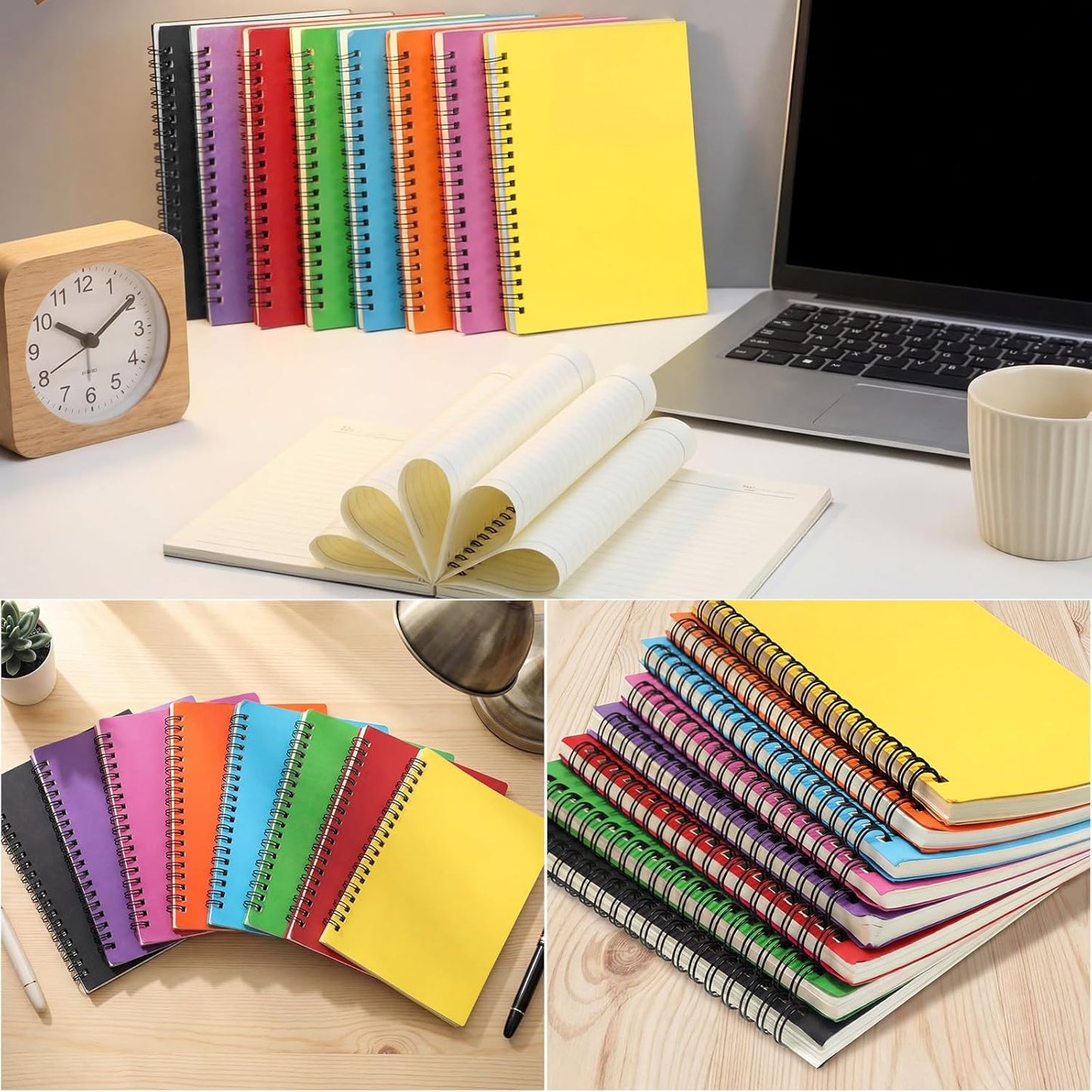 Leelosp 12 Pack Small Spiral Notebook Lined Spiral Journal College Ruled Notebook Wire Bound Kraft Cover, 120 Pages for Work (Multicolor,5.5 x 8.3 Inch)