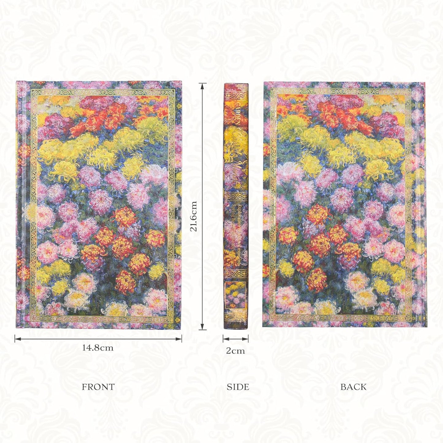Hardcover Lined Journal - 224 Pages 100GSM Thick Paper A5 Notebook with Gilded Edges, Elegant Blue Damask Floral Pattern, Classic Aesthetic Diary for Women