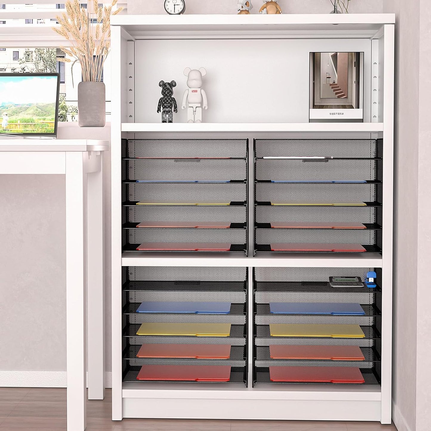 A4/Legal/Letter Size，5 Tier Mesh Letter Tray File Organizer,15.2 x 9.5 x 13.4 inches,Office File Folder Holder,Space Saving,Black